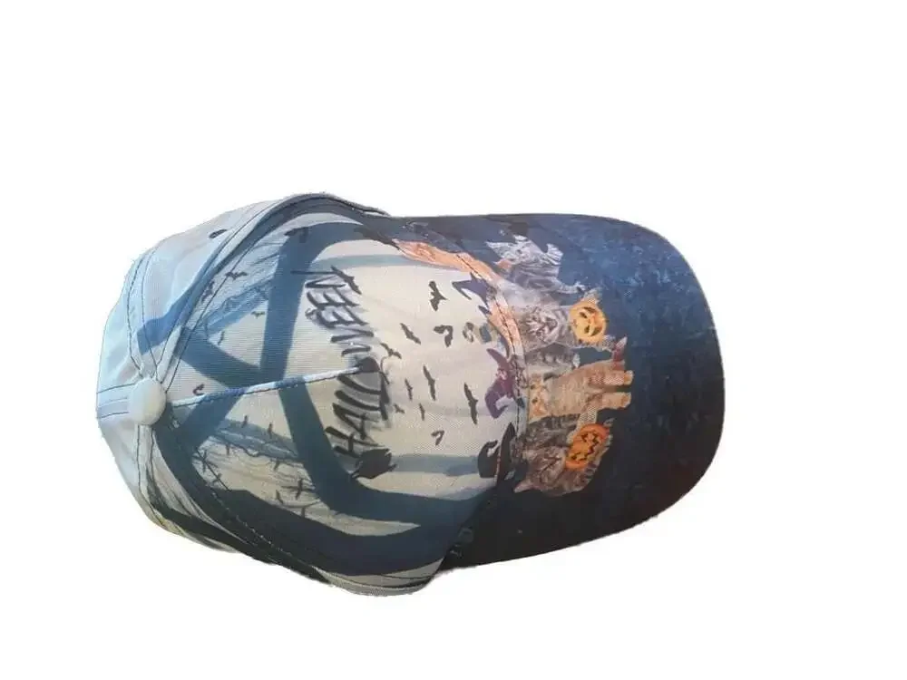 Halloween Kittens Graphic Baseball Cap featuring Pumpkins and Bats